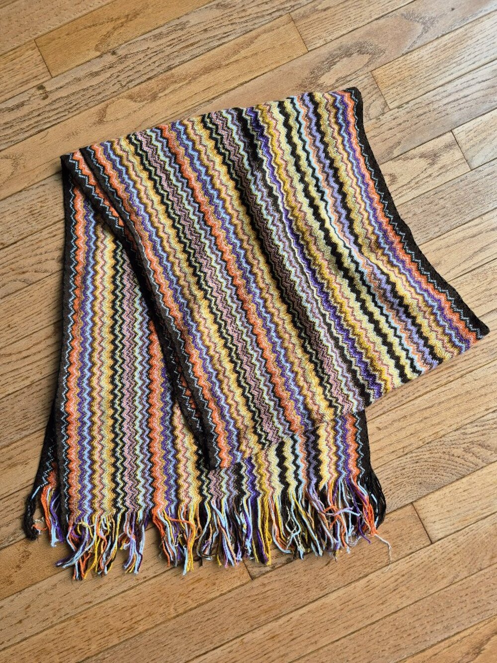 Missoni Unisex Chevron Fringed Cotton Scarf Metallic Gold